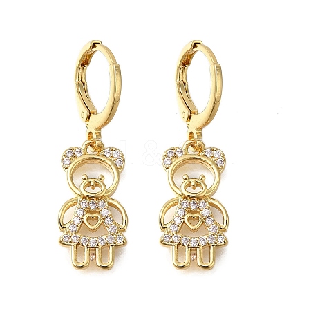 Rack Plating Bear Brass Micro Pave Clear Cubic Zirconia Hoop Earrings EJEW-F142-01G-1