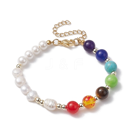 Chakra Theme Natural & Synthetic Mixed Gemstone Beaded Bracelet BJEW-JB10163-1