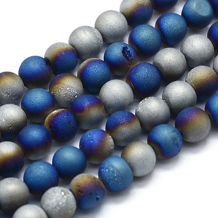 Electroplated Natural Druzy Agate Bead Strands G-E502-06F-1