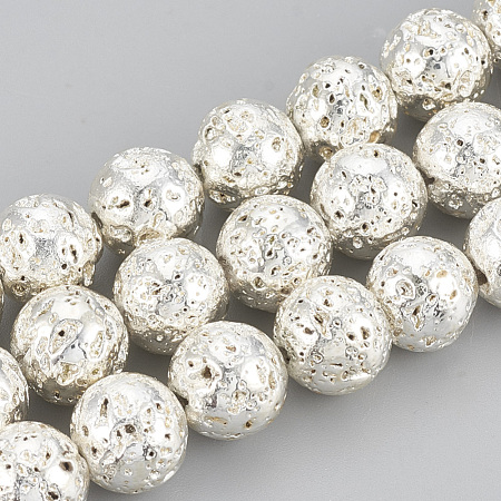 Electroplated Natural Lava Rock Beads Strands X-G-T061-55E-8mm-1