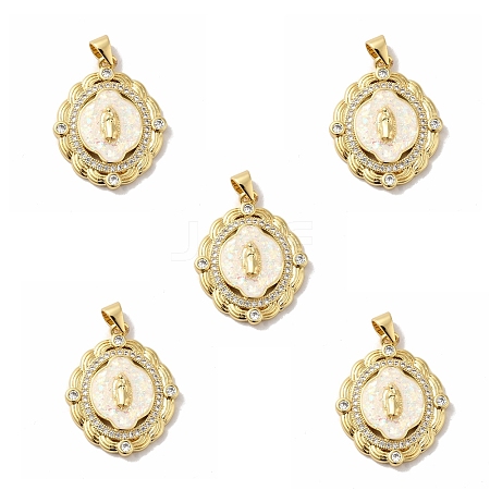 Rack Plating Brass Micro Pave Cubic Zirconia with Synthetic Opal Pendants KK-D088-29G-02-1