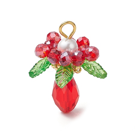 Glass with Round Shell Pearl and Acrylic Charms Pendants PALLOY-MZ00647-01-1