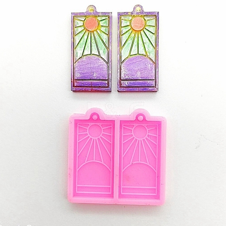 Rectangle with Sunrise Pendant Silicone Molds X-DIY-M034-11-1