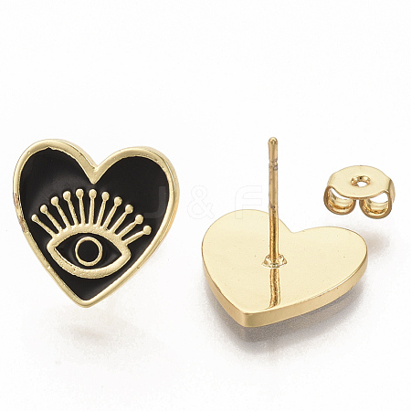 Brass Enamel Stud Earrings EJEW-S208-052B-1