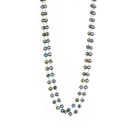 304 Stainless Steel & Glass Rondelle Beads Double Layered Necklaces for Women STAS-OY015-50G-1