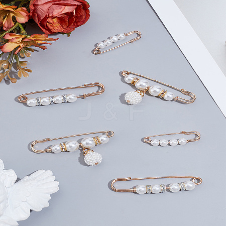 6Pcs 3 Styles Alloy Rhinestone Safety Brooches JEWB-LP0004-06-1