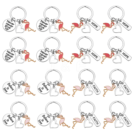 20Pcs 4 Styles Flamingo Shape & Word Alloy Enamel Pendants KEYC-PH01567-1