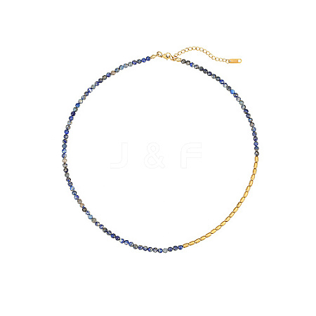 Natural Lapis Lazuli & Stainless Steel Beaded Necklace CH0426-2-1