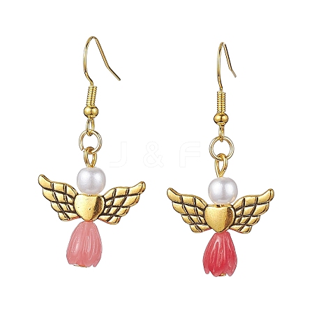Angel Antique Golden Alloy & Resin Dangle Earrings EJEW-JE05686-05-1
