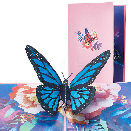 Rectangle 3D Butterfly Pop Up Paper Greeting Card AJEW-WH0289-22-1