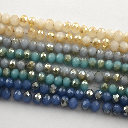 Half Plated Imitation Jade Faceted Rondelle Glass Bead Strands EGLA-S092-6mm-M-1