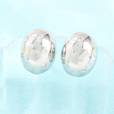 Oval Brass Micro Pave Cubic Zirconia Stud Earrings EJEW-Z164-17P-01-1