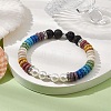 Disc 7-Color Natural Lava Rock & 8mm Round Shell Pearl Beaded Stretch Bracelets for Women Men BJEW-JB10330-02-2