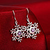 Silver Color Plated Brass Cubic Zirconia Snowflake Dangle Earrings EJEW-BB12300-5