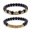 Natural Lava Rock & Synthetic Black Stone & Non-magnetic Hematite Round Beads Energy Stretch Bracelets Set BJEW-JB06971-1