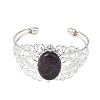 Oval Natural Mixed Stone Brass Hollow Floral Cuff Bangles for Women BJEW-JB14504-4