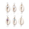 6Pcs 6 Styles Natural Cowrie Shell Copper Wire Wrapped Star & Heart & Round Links PALLOY-JF02940-1