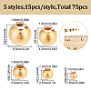 75Pcs 5 Styles Rack Plating Brass Spacer Beads KK-LP0001-07G-2