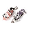 Natural Gemstone Alloy Rose Wrapped Hexagonal Prism Pointed Pendants GG-CBA040B-01AS-2