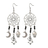 Halloween 304 Stainless Steel & Alloy & Glass Skull & Skeleton & Moon Dangle Earrings EJEW-TA00831-3
