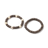 2Pcs 2 Style Cross Natural Wood & Coconut Beaded Stretch Bracelets Set for Women BJEW-JB09317-4