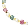 Adjustable Natural Tourmaline & Cultured Freshwater Pearl Beads Slider Bracelets for Women BJEW-JB13609-01-3