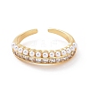 Clear Cubic Zirconia Open Cuff Ring with ABS Plastic Imitation Pearl Beaded RJEW-G283-01G-2