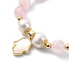 Natural Rose Quartz & Pearl Beaded Stretch Bracelet BJEW-JB09360-02-3