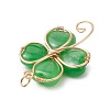 Dyed Natural Malaysia Jade Copper Wire Wrapped Shamrock Pendants PALLOY-JF02972-02-4