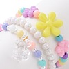 3Pcs 3 Style Acrylic Flower Beaded Stretch Bracelets Set with Bear Charms for Kids BJEW-JB09106-3