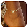 Brass Double Heart Link Flat Round Initial Charm Anklets for Women FS-WGA84B7-04-1