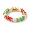 Glass & Imitated Pearl Acrylic Round Beads Stretch Bracelet RJEW-JR00682-4