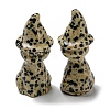 Natural Dalmatian Jasper Carved Healing Cat with Witch Hat Figurines DJEW-D012-07J-2