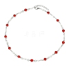 304 Stainless Steel Glass Flat Round Link Chain Necklaces with Shell Pearl for Women NJEW-JN06160-3