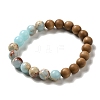 8.5mm Round Sandalwood and Synthetic Shoushan Stone Beaded Stretch Bracelets BJEW-B080-08B-1