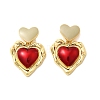 Heart Brass Enamel Stud Earrings EJEW-Z086-17G-02-4