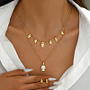 Elegant Vintage Stainless Steel Rhinestone Hamsa Hand Stud Earrings & Double-layer Necklace Sets for Women QF7163-3