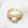 Round Brass Micro Pave Clear Cubic Zirconia Cuff Rings RJEW-C120-28G-2