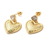 Heart Brass with Cubic Zirconia Heart Dangle Stud Earrings EJEW-G382-26G-1