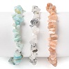 Chips Natural Rutilated Quartz & Flower Amazonite & Sunstone Beaded Stretch Bracelets Sets X-BJEW-JB05332-06-1