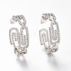 Brass Micro Pave Clear Cubic Zirconia Clip Shape Half Hoop Earrings ZIRC-I049-30P-1