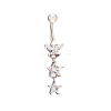Star 18K Platinum Plated Body Jewelry Brass Cubic Zirconia Dangle Belly Rings AJEW-EE0001-09-1