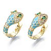 Green Cubic Zirconia Snake Huggie Hoop Earring EJEW-N011-46C-NF-1