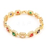 Square Brass Micro Pave Clear Cubic Zirconia and Glass Link Chain Bracelets BJEW-T025-04G-02-2