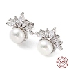 Anti-Tarnish Cubic Zirconia Flower with Natural Pearl Stud Earrings EJEW-F318-08P-3