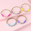 5Pcs Luminous Acrylic Heart & Plastic & Polymer Clay Heishi Stretch Bracelets Set HEAR-PW0001-123G-2