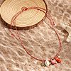 Summer Beach Porcelain Fish & Natural Cowrie Shell Pendant Cotton Cord Adjustable Necklaces FS-WG63638-01-1