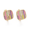 Colorful Enamel Stripe Rectangle Hoop Earrings with Cubic Zirconia EJEW-I265-06G-1