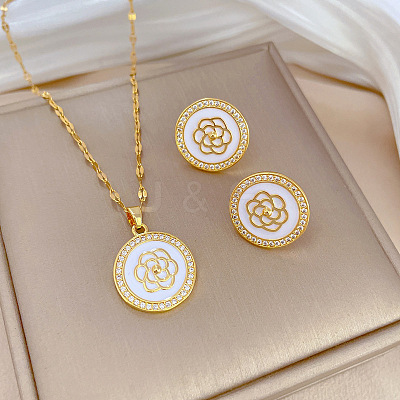 Brass Micro Pave Cubic Zirconia with Enamel Pendant Necklace & Stud Earrings WG7AC39-47-1
