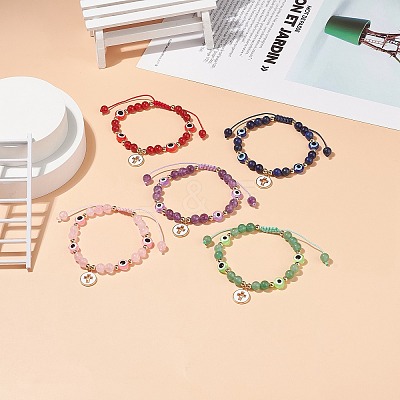 5Pcs 5 Style Alloy Enamel Cross Charm Bracelets Set BJEW-JB08817-1